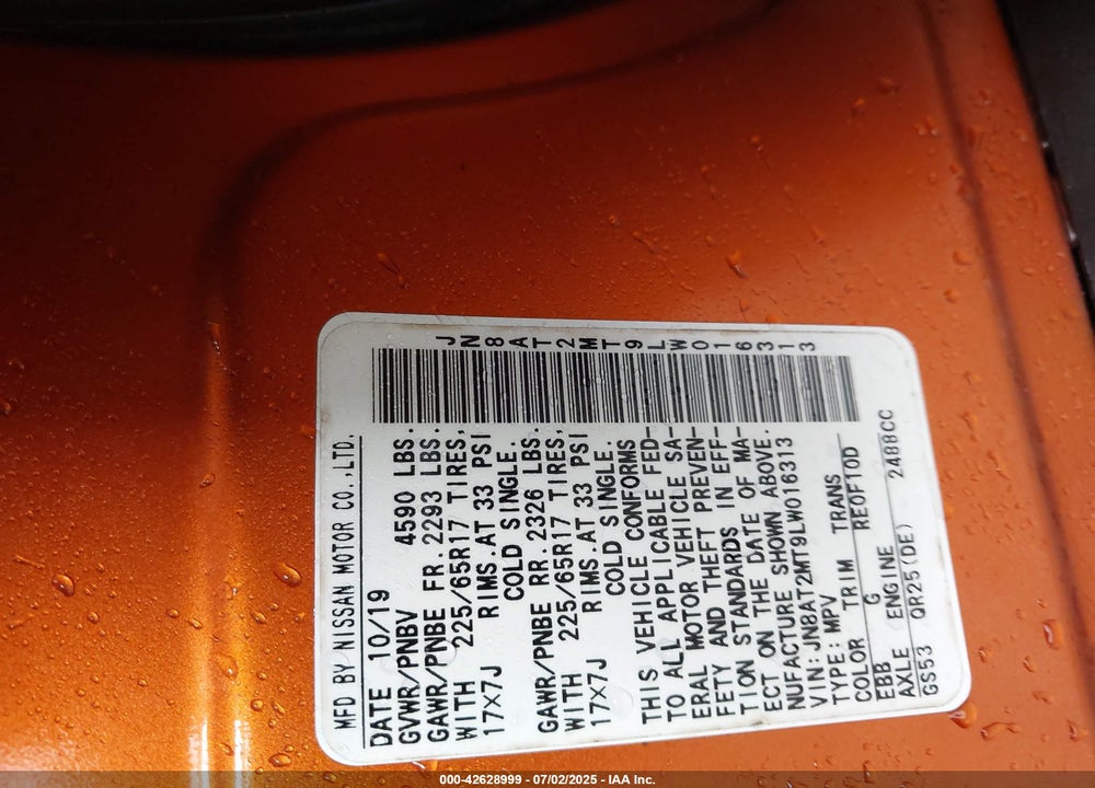 2020 NISSAN ROGUE VIN: JN8AT2MT9LW016313
