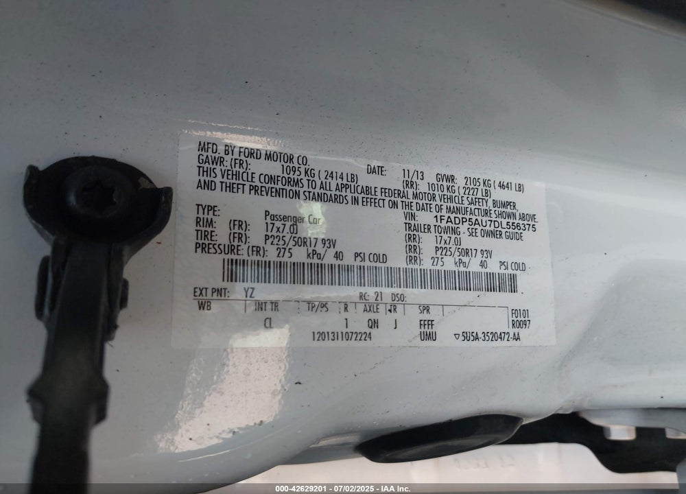 2013 FORD C-MAX HYBRID VIN: 1FADP5AU7DL556375