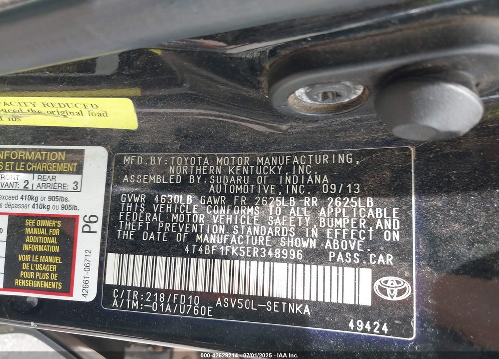 2014 TOYOTA CAMRY LE VIN: 4T4BF1FK5ER348996