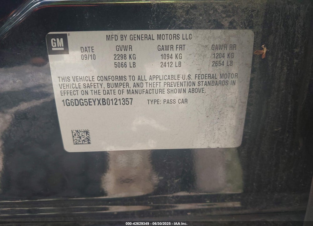 2011 CADILLAC CTS VIN: 1G6DG5EYXB0121357