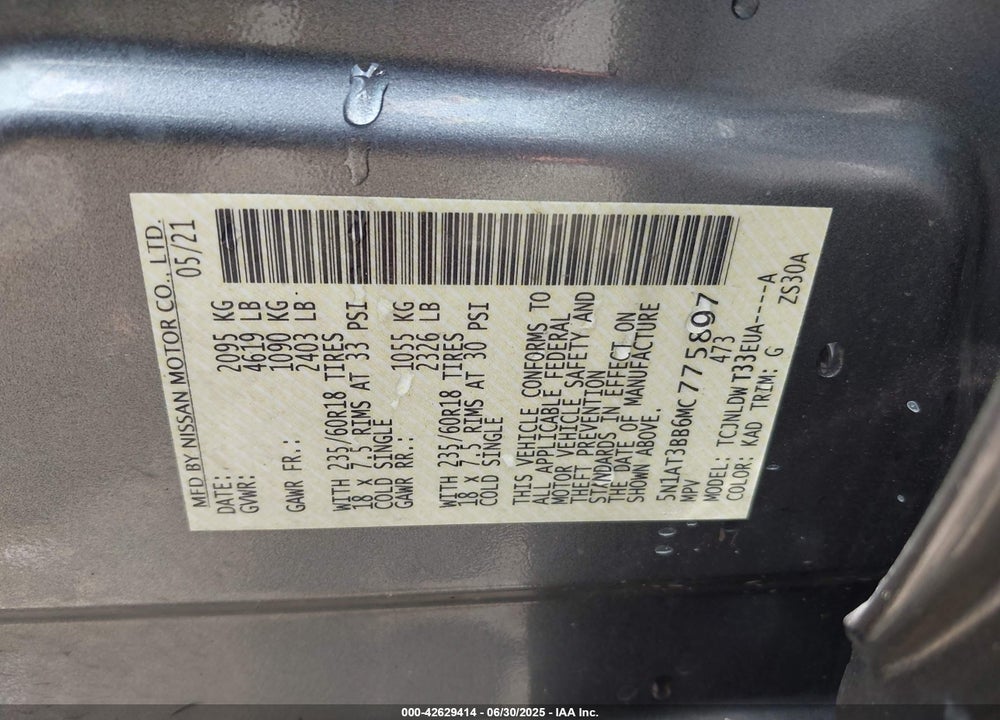 2021 NISSAN ROGUE VIN: 5N1AT3BB6MC775897