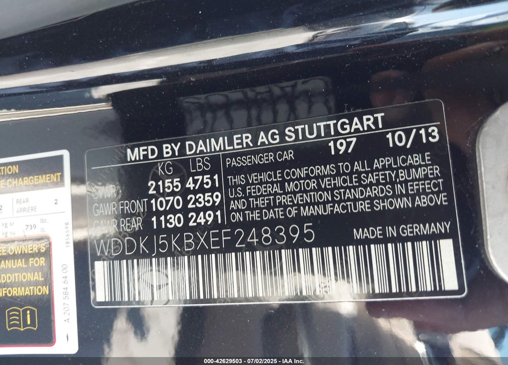 2014 MERCEDES-BENZ E-CLASS VIN: WDDKJ5KBXEF248395