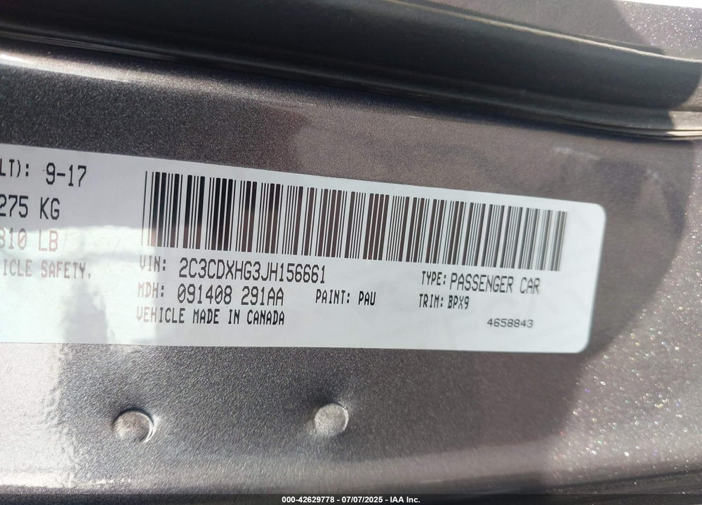 2018 DODGE CHARGER SXT PLUS RWD VIN: 2C3CDXHG3JH156661