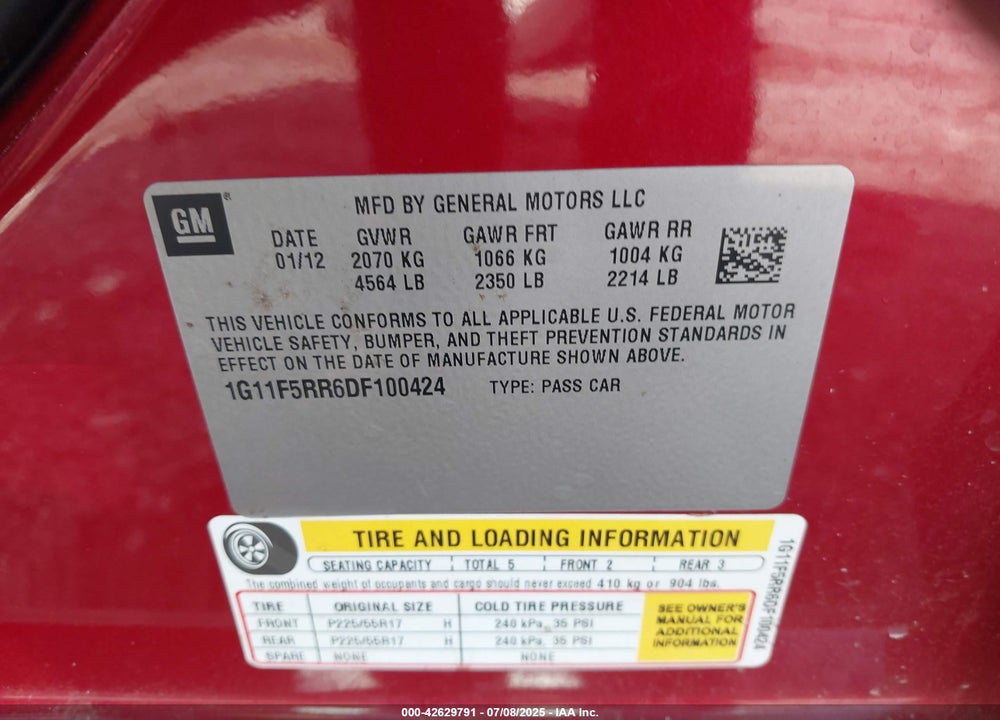 2013 CHEVROLET MALIBU ECO PREMIUM AUDIO VIN: 1G11F5RR6DF100424