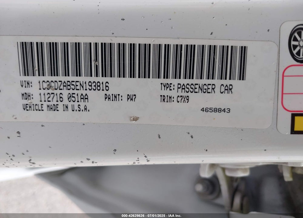 2014 DODGE AVENGER VIN: 1C3CDZAB5EN193816