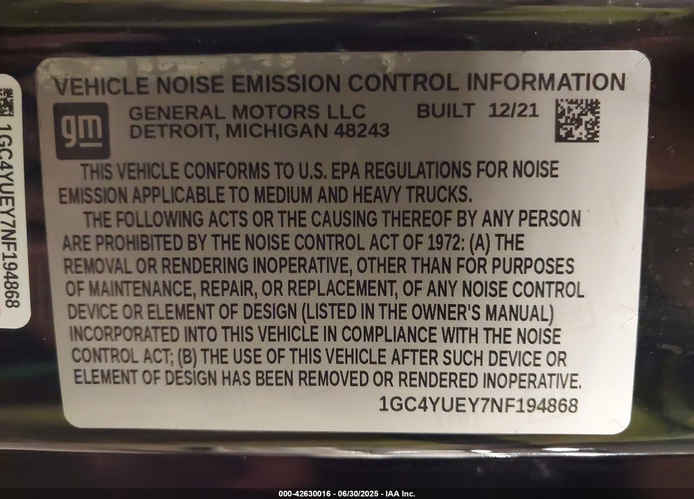 2022 CHEVROLET SILVERADO 3500HD VIN: 1GC4YUEY7NF194868