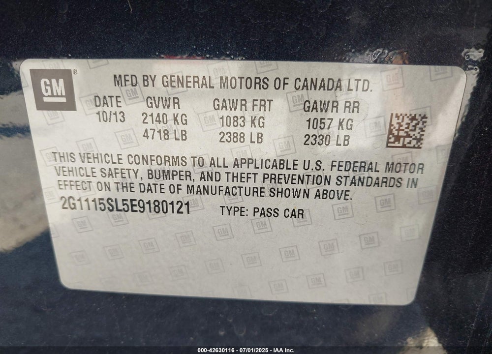 2014 CHEVROLET IMPALA VIN: 2G1115SL5E9180121