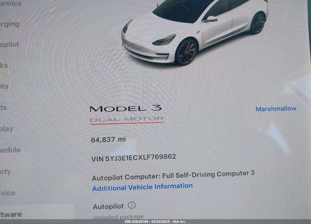 2020 TESLA MODEL 3 VIN: 5YJ3E1ECXLF769862