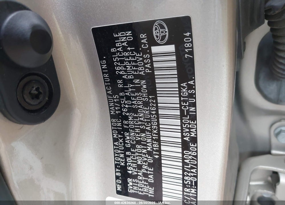 2016 TOYOTA CAMRY VIN: 4T1BF1FK9GU546221