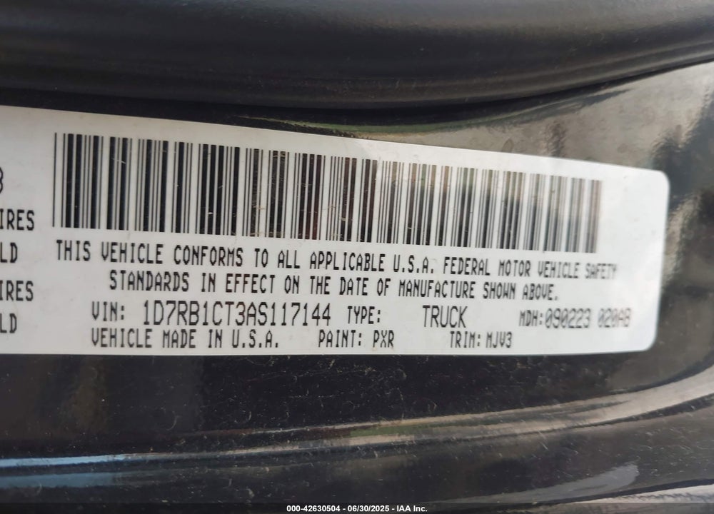 2010 DODGE RAM 1500 VIN: 1D7RB1CT3AS117144