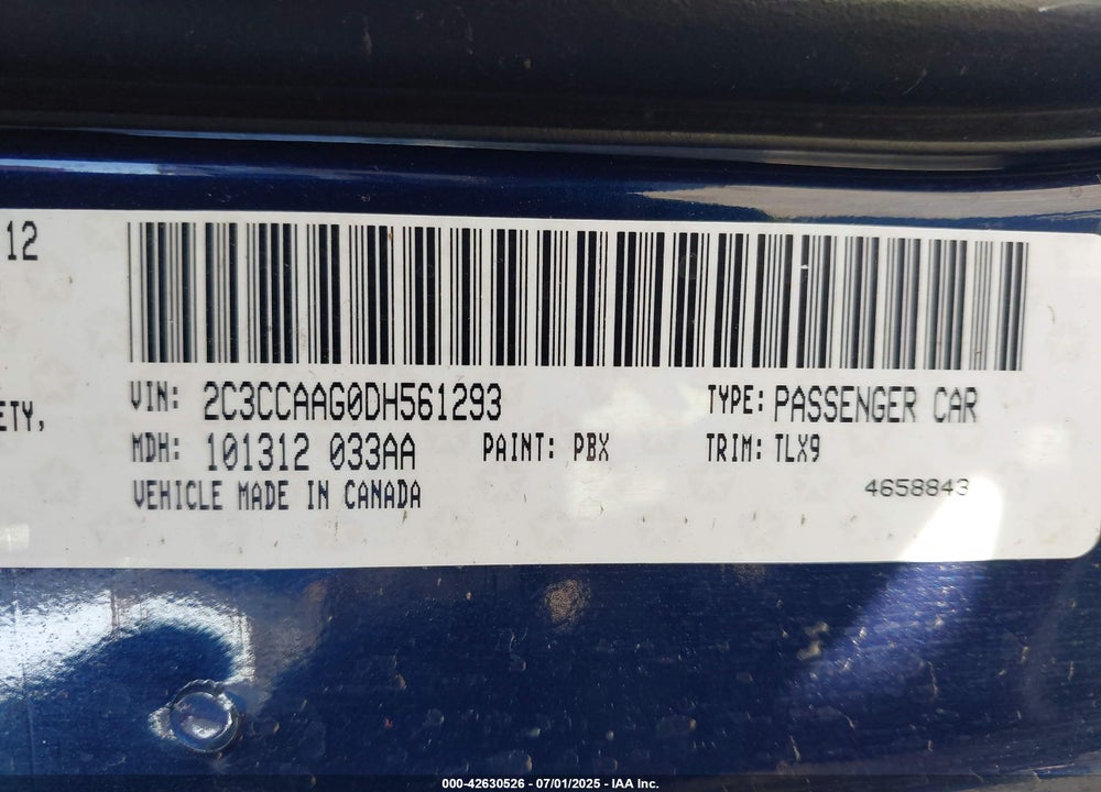 2013 CHRYSLER 300 VIN: 2C3CCAAG0DH561293
