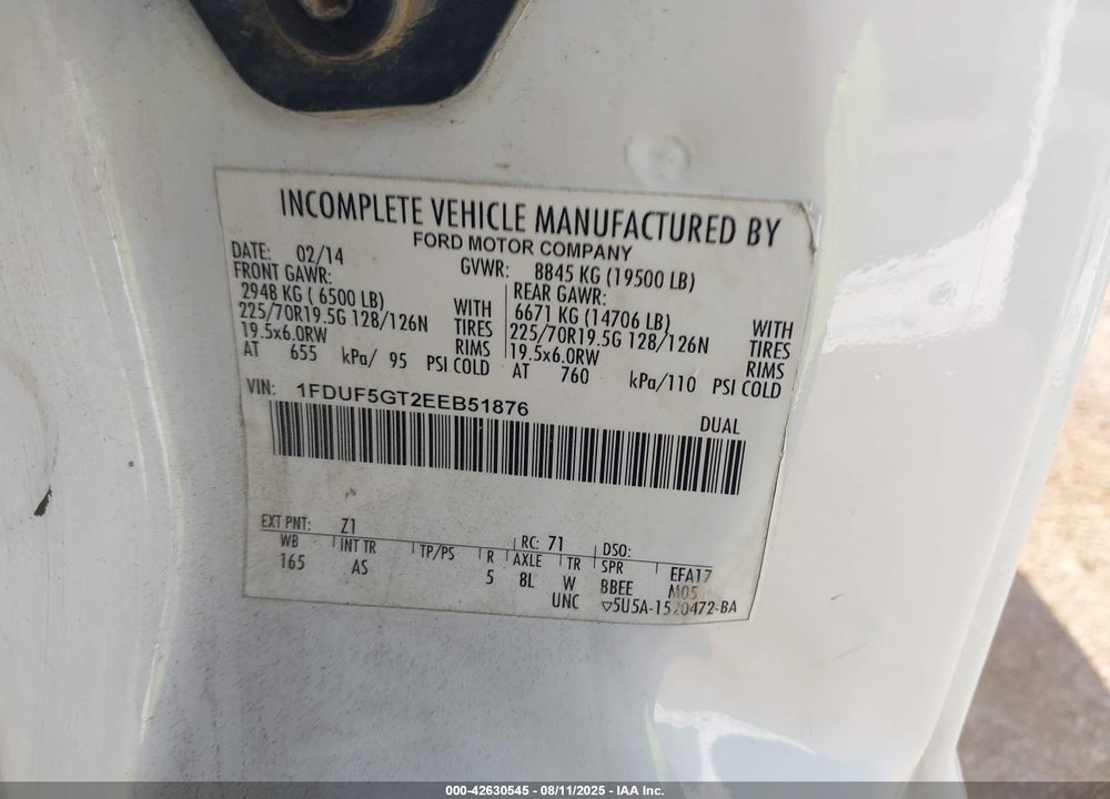 2014 FORD F-550 CHASSIS XL VIN: 1FDUF5GT2EEB51876