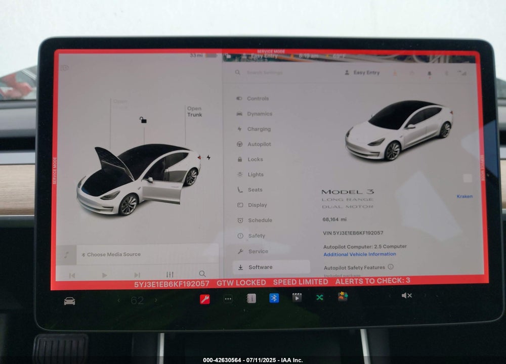 2019 TESLA MODEL 3 VIN: 5YJ3E1EB6KF192057