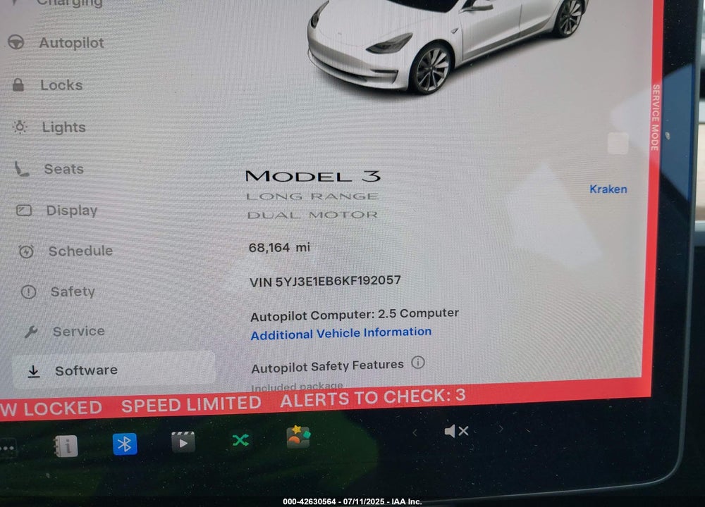 2019 TESLA MODEL 3 VIN: 5YJ3E1EB6KF192057
