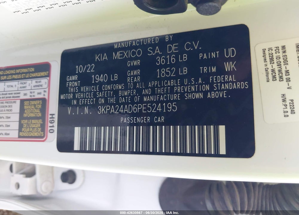 2023 KIA RIO VIN: 3KPA24AD6PE524195