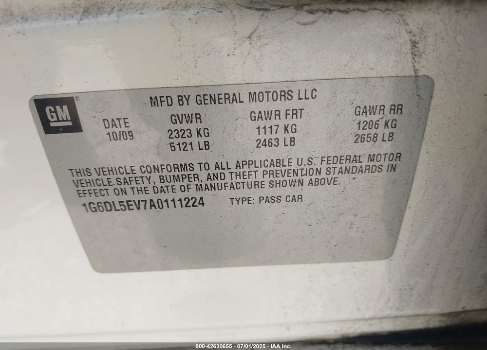 2010 CADILLAC CTS VIN: 1G6DL5EV7A0111224