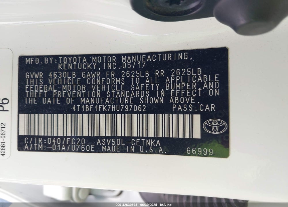 2017 TOYOTA CAMRY VIN: 4T1BF1FK7HU797062