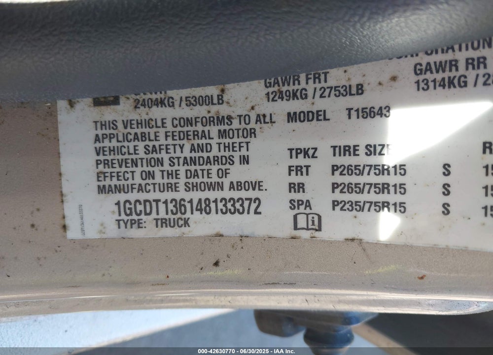 2004 CHEVROLET COLORADO LS VIN: 1GCDT136148133372