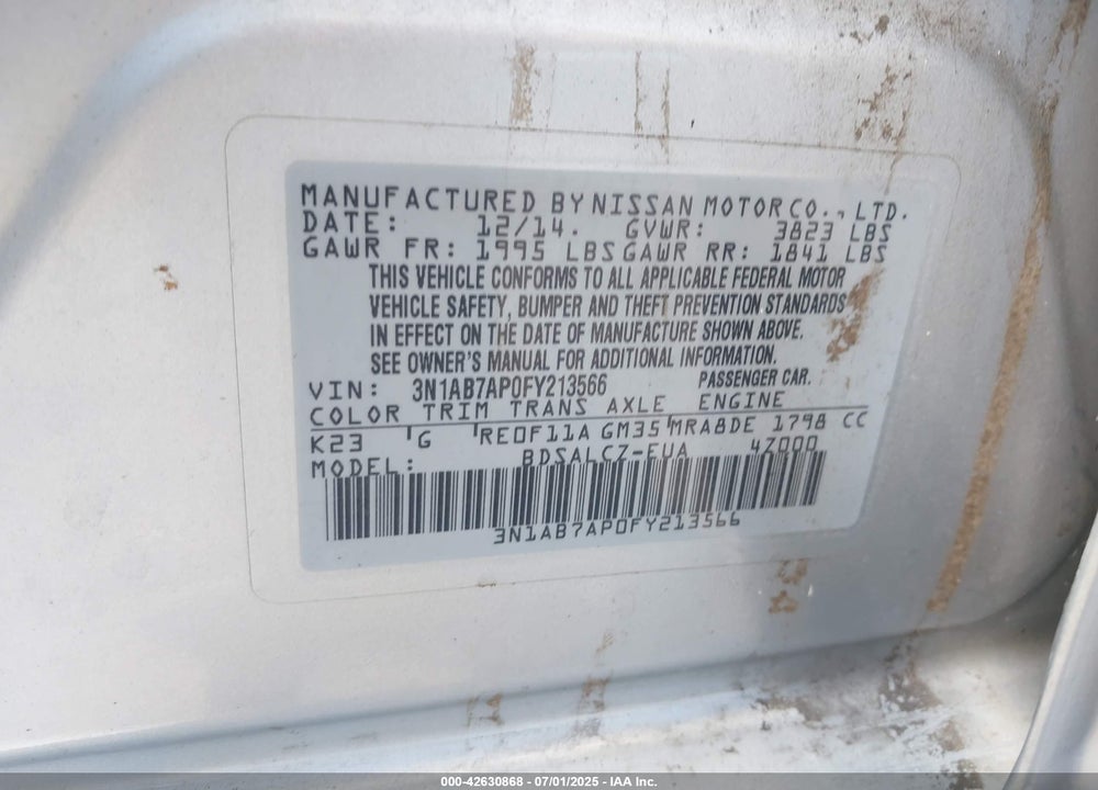 2015 NISSAN SENTRA VIN: 3N1AB7AP0FY213566