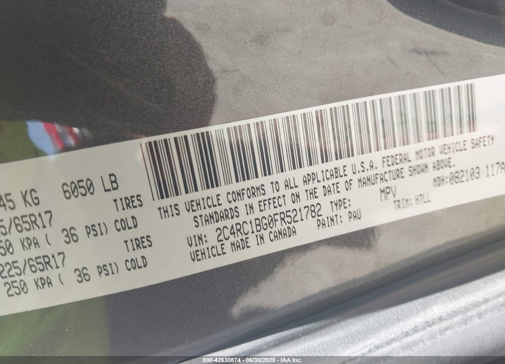 2015 CHRYSLER TOWN & COUNTRY TOURING VIN: 2C4RC1BG0FR521782
