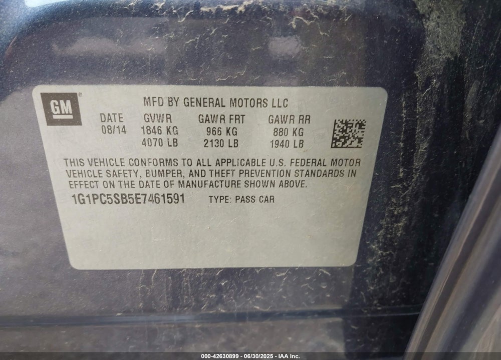 2014 CHEVROLET CRUZE VIN: 1G1PC5SB5E7461591