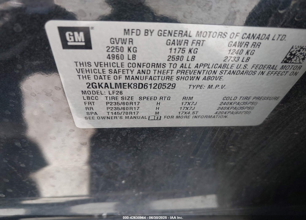 2013 GMC TERRAIN VIN: 2GKALMEK8D6120529