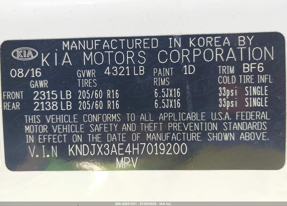 2017 KIA SOUL VIN: KNDJX3AE4H7019200