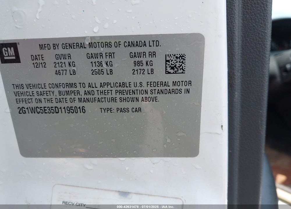 2013 CHEVROLET IMPALA VIN: 2G1WC5E35D1195016