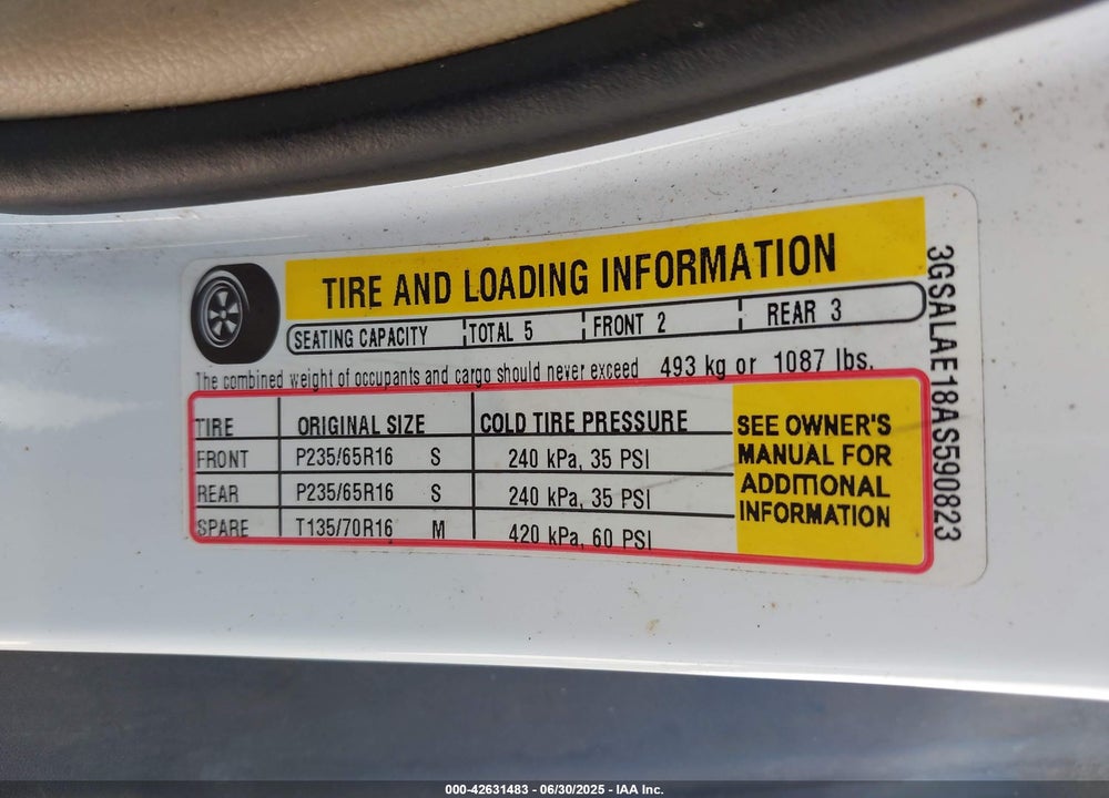 2010 SATURN VUE VIN: 3GSALAE18AS590823