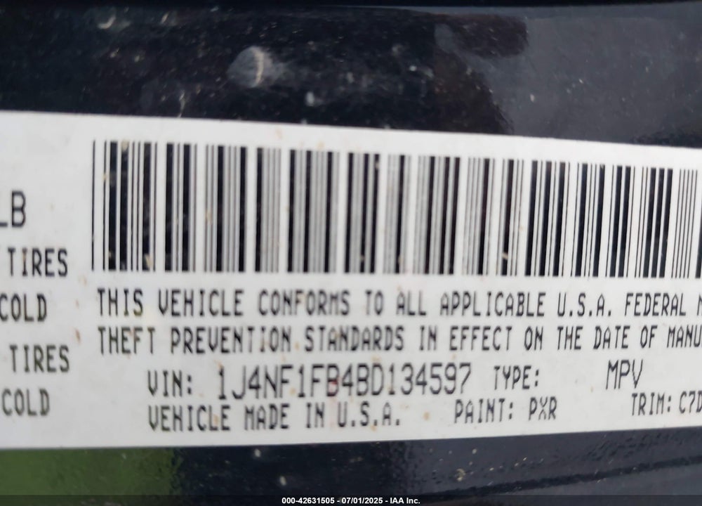2011 JEEP COMPASS VIN: 1J4NF1FB4BD134597