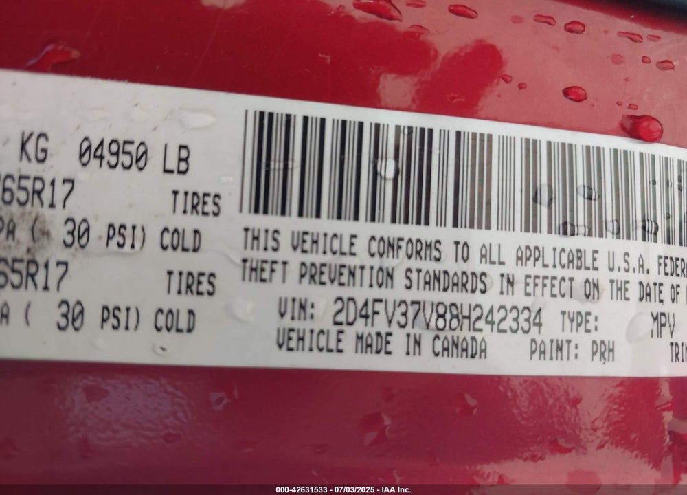2008 DODGE MAGNUM VIN: 2D4FV37V88H242334