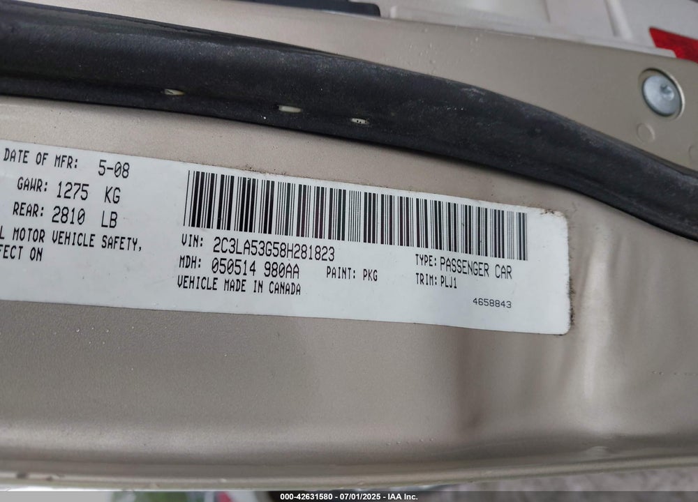 2008 CHRYSLER 300 TOURING VIN: 2C3LA53G58H281823