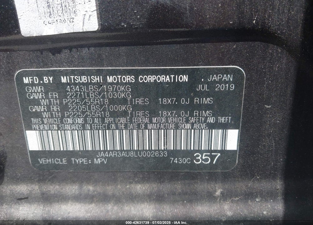 2020 MITSUBISHI OUTLANDER SPORT 2.0 ES AWC VIN: JA4AR3AU8LU002633