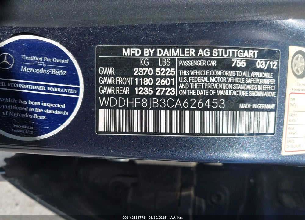 2012 MERCEDES-BENZ E 350 4MATIC VIN: WDDHF8JB3CA626453
