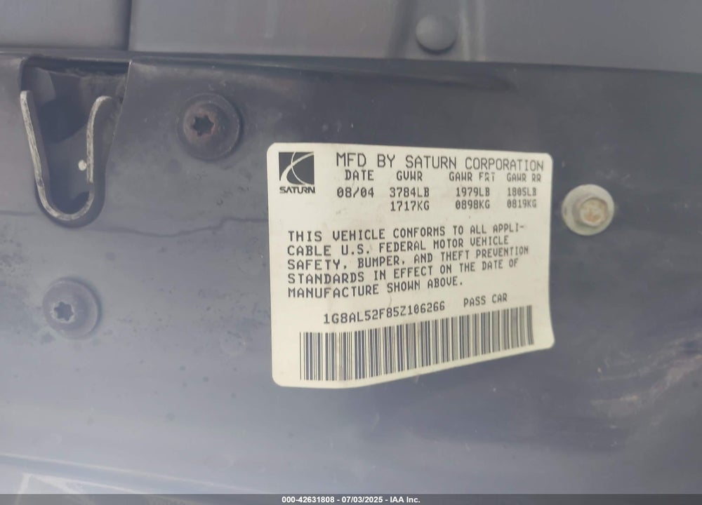 2005 SATURN ION 3 VIN: 1G8AL52F85Z106266