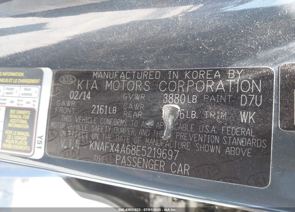 2014 KIA FORTE VIN: KNAFX4A68E5219697