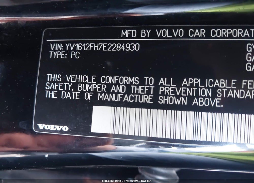 2014 VOLVO S60 VIN: YV1612FH7E2284930