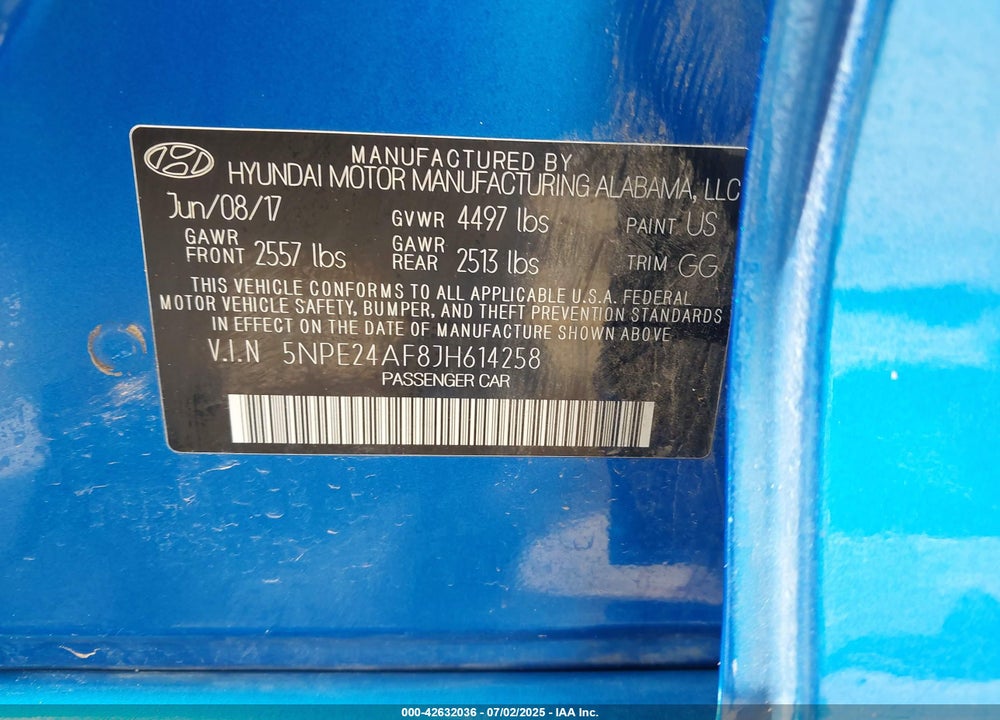 2018 HYUNDAI SONATA VIN: 5NPE24AF8JH614258