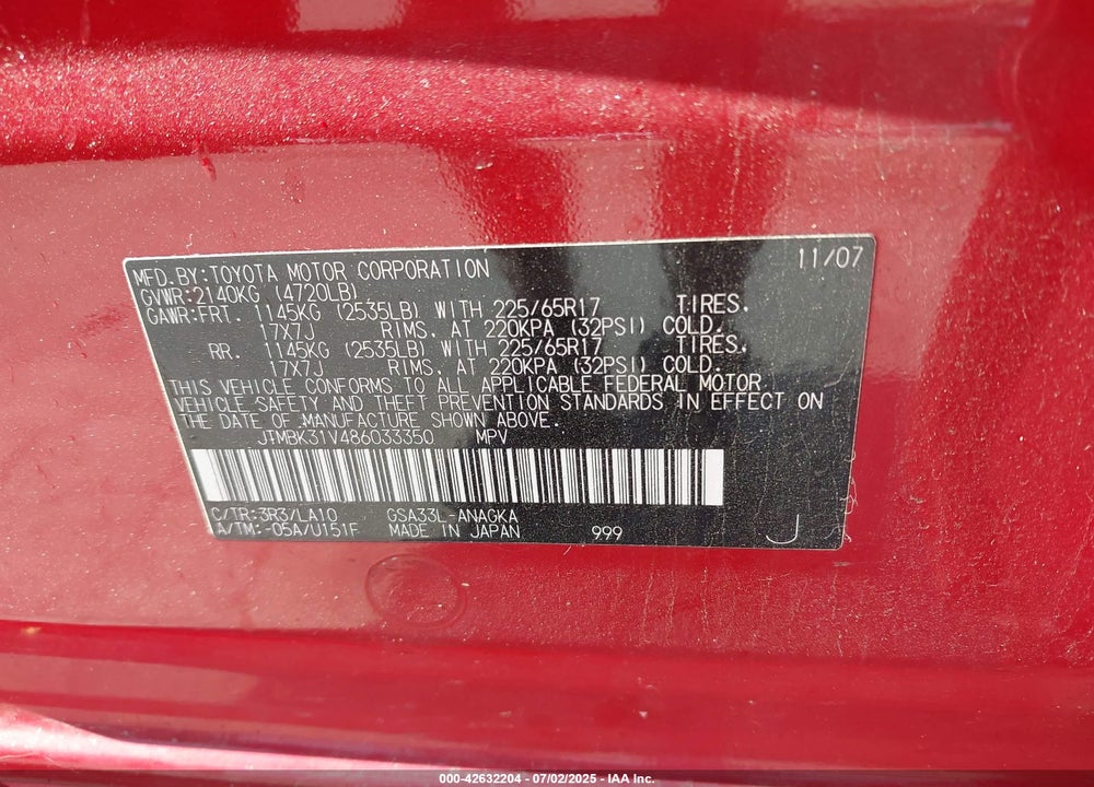 2008 TOYOTA RAV4 LIMITED V6 VIN: JTMBK31V486033350