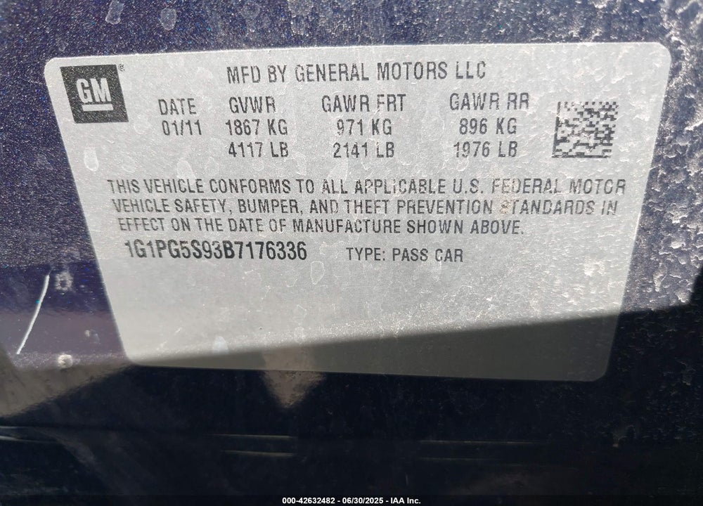 2011 CHEVROLET CRUZE 2LT VIN: 1G1PG5S93B7176336