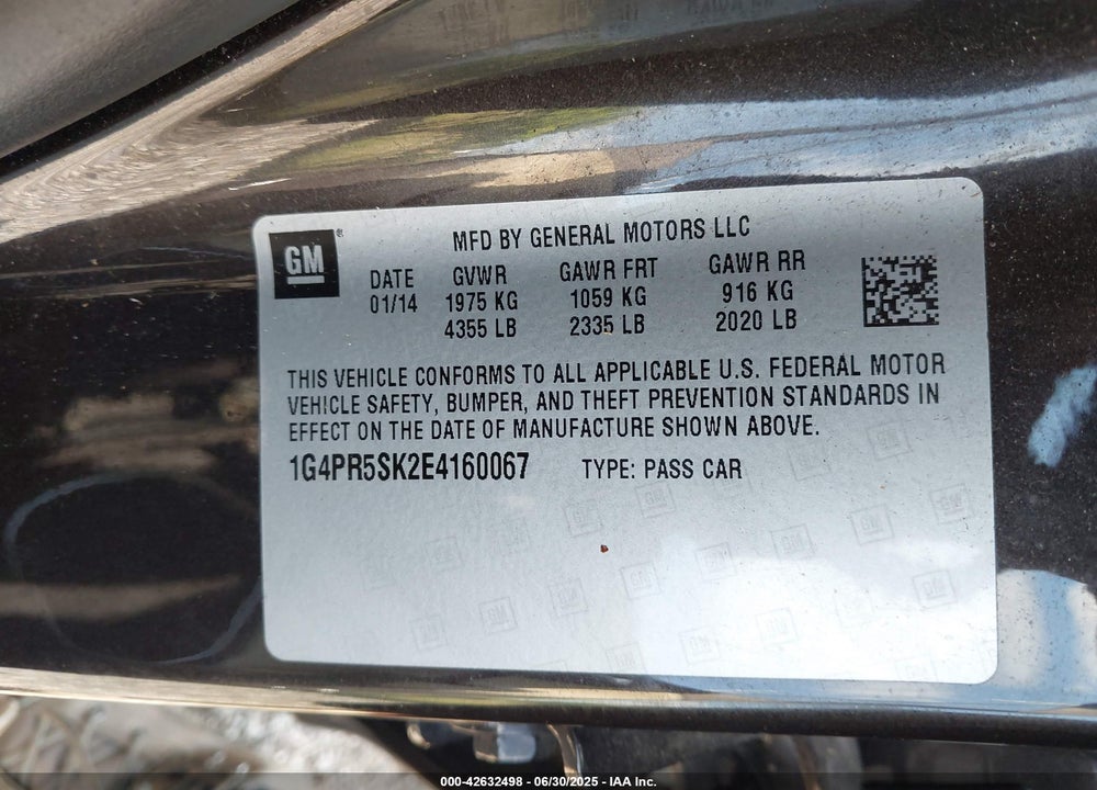 2014 BUICK VERANO VIN: 1G4PR5SK2E4160067