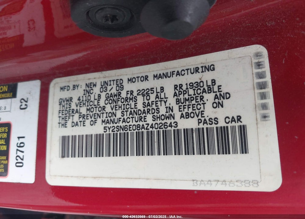 2010 PONTIAC VIBE VIN: 5Y2SN6E08AZ402643