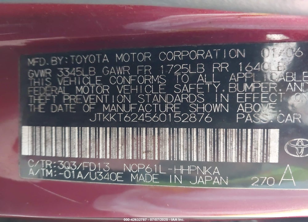 2006 SCION XA VIN: JTKKT624560152876