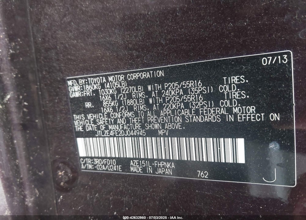 2013 SCION XB VIN: JTLZE4FE2DJ044945