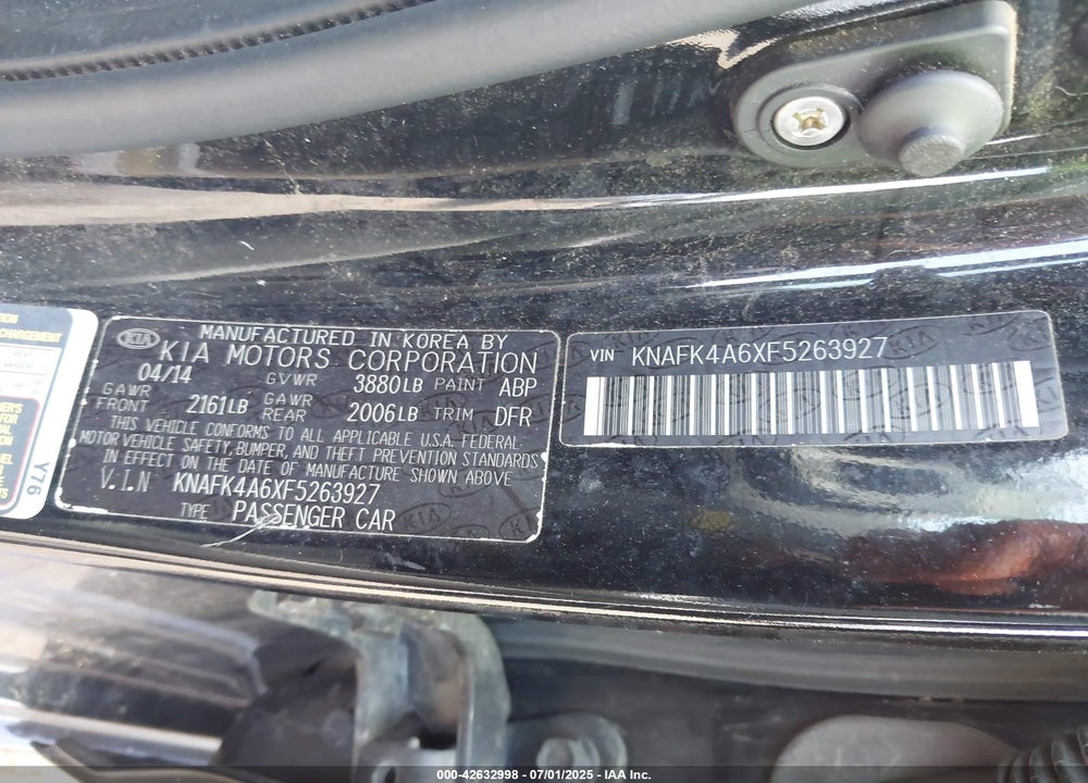 2015 KIA FORTE VIN: KNAFK4A6XF5263927