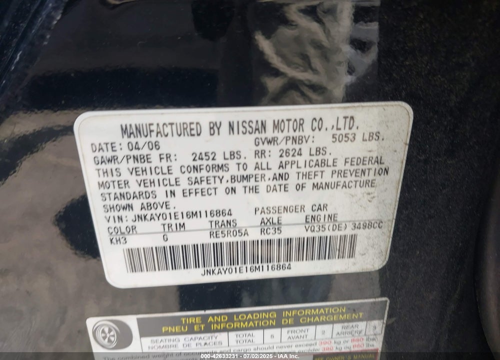 2006 INFINITI M35 VIN: JNKAY01E16M116864