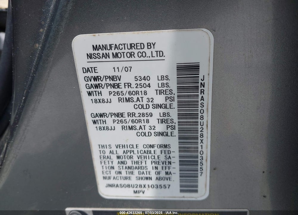 2008 INFINITI FX35 VIN: JNRAS08U28X103557