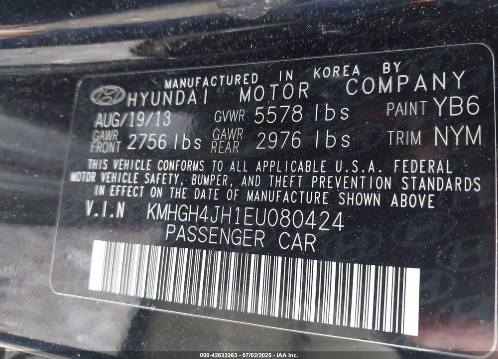 2014 HYUNDAI EQUUS VIN: KMHGH4JH1EU080424