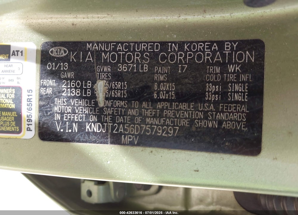 2013 KIA SOUL VIN: KNDJT2A56D7579297