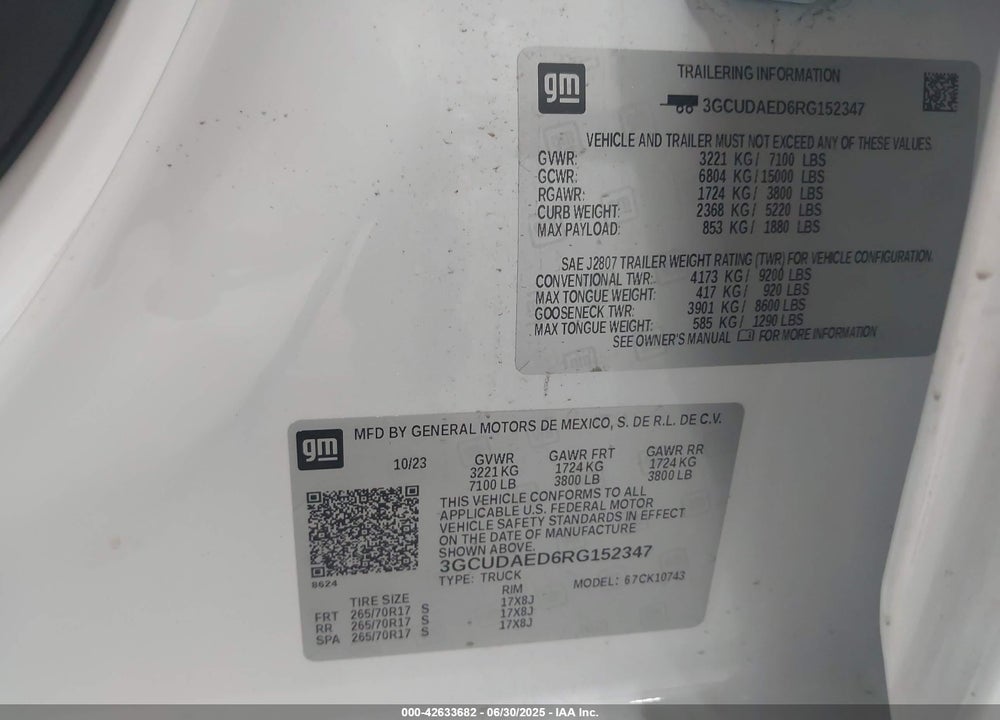 2024 CHEVROLET SILVERADO 1500 VIN: 3GCUDAED6RG152347